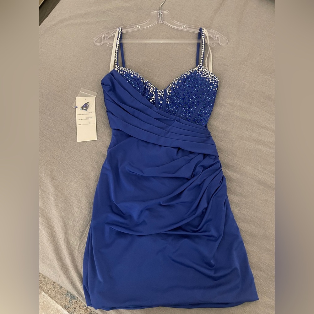 Ava Presley Sapphire Mini Dress with Crystal Accents - Picture 5 of 9